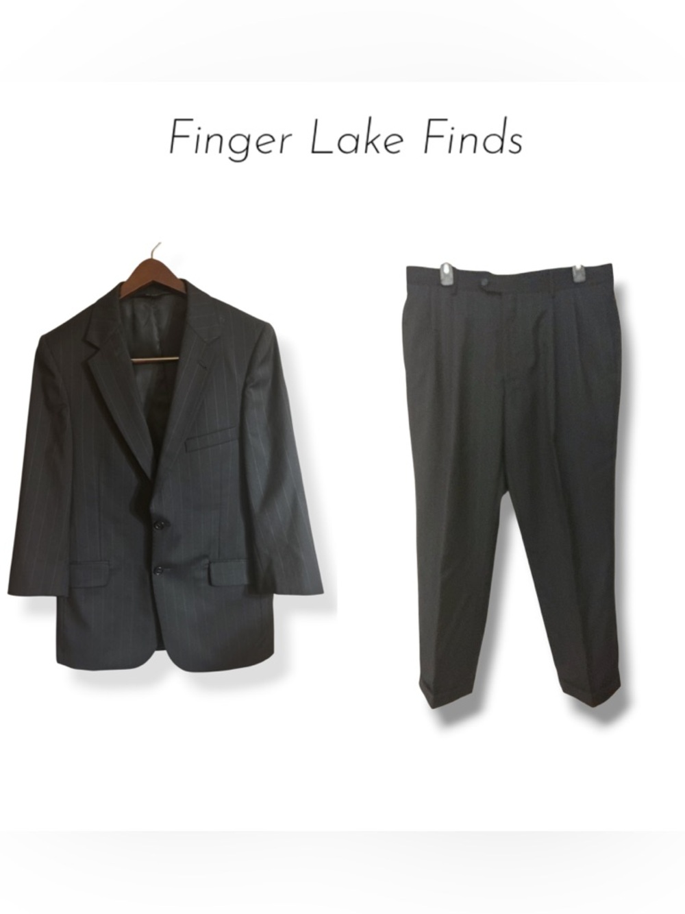 Jos. A. Banks Dark Navy Wool Pinstripe Suit, 40S